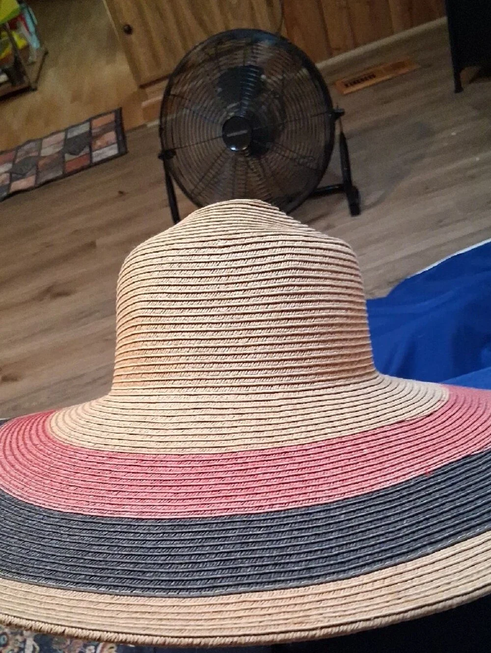 Wide Brim Straw Sun Hat with Pink and Gray Trim